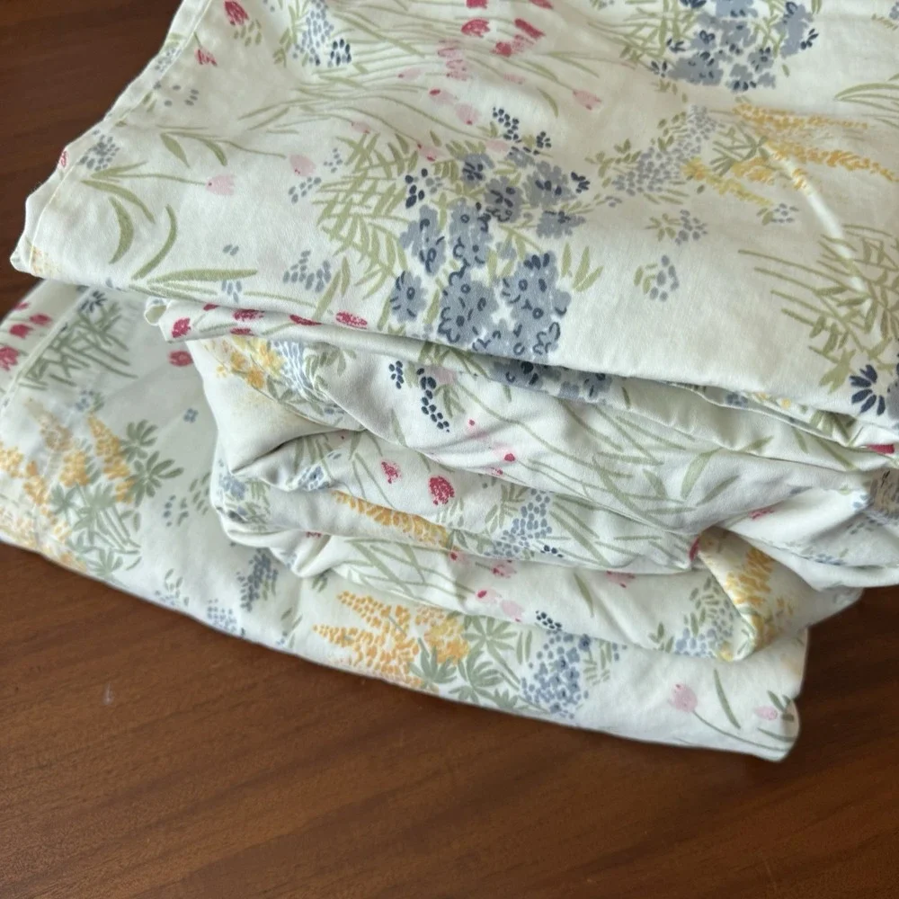 L.L. Bean Full Sheet Set 4 Piece Standard 100% Cotton Botanical Wildflower Vint.